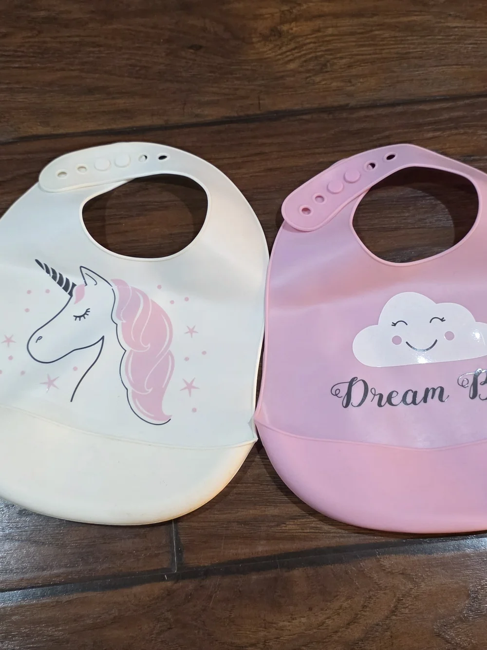 Pink and Cream Unicorn & Cloud Silicone Baby Bibs - Dream Big Set